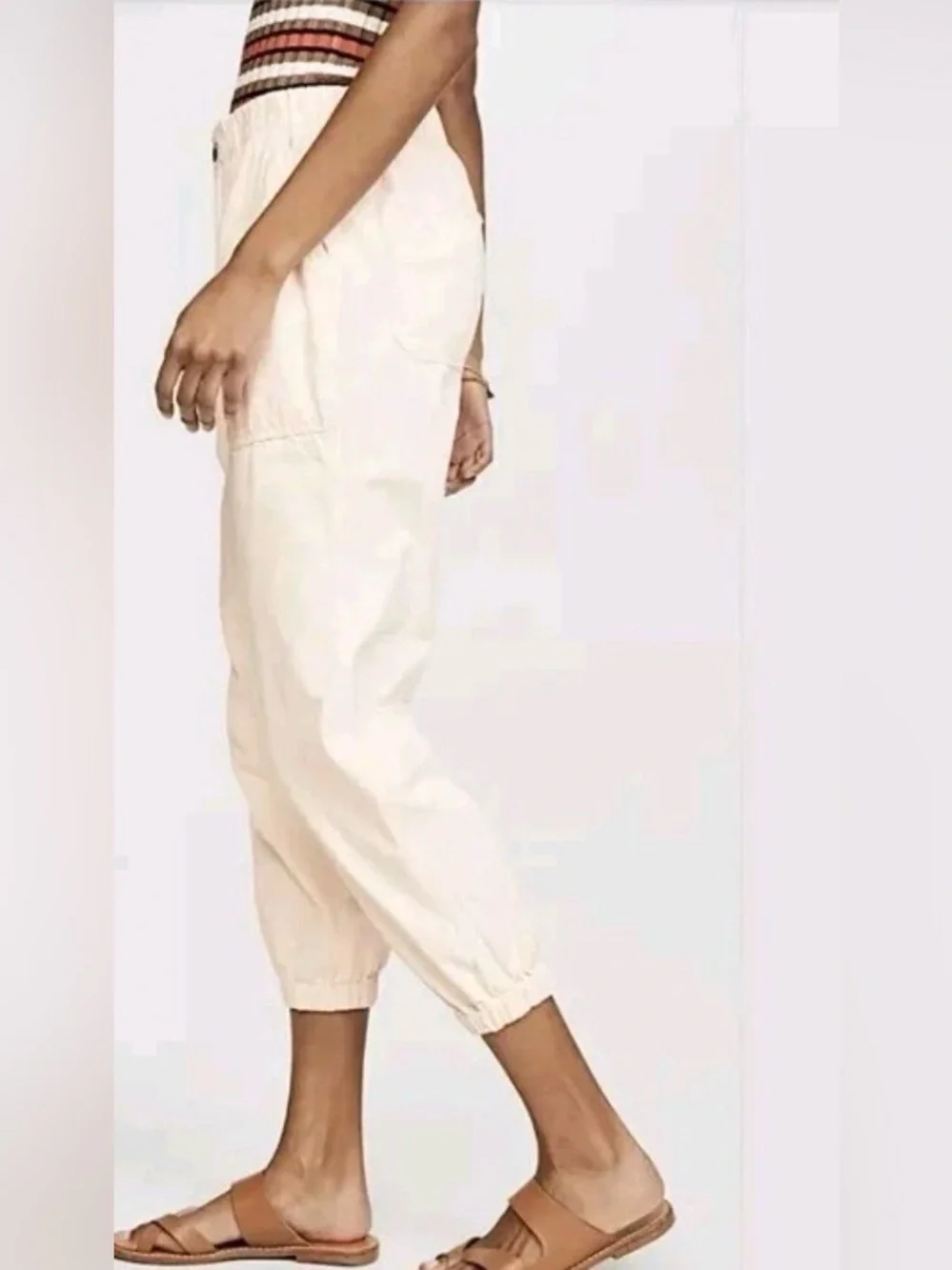 Free People Women's Ivory High-Waist Cropped Jogger Pants Size M